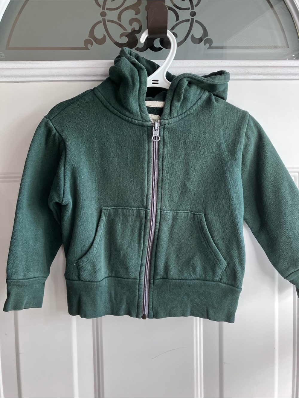Mini Mioche green hooded zip up sweater organic cotton 1T 2T